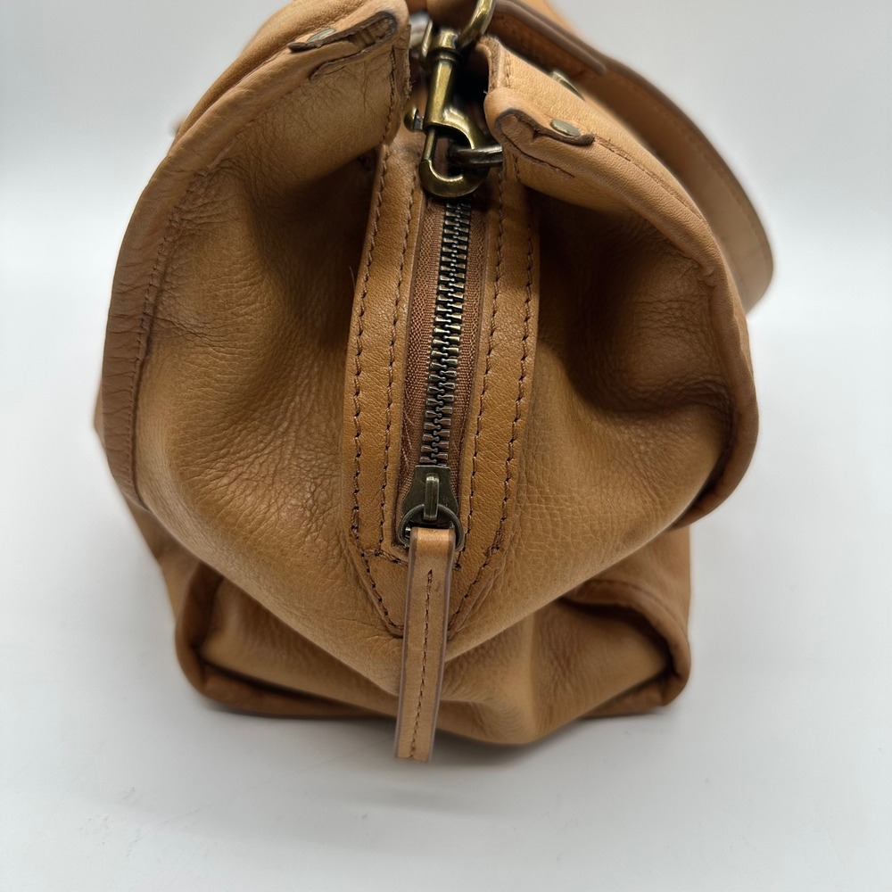 American Leather Co Lenox Tan Triple Entry Pebbled Leather Satchel Hobo Bag - Picture 8 of 13